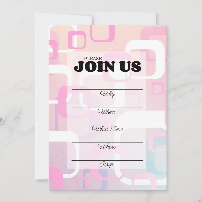 Invitación Rosa Retro Moderno de Mitad de Siglo Rellenar (Anverso)