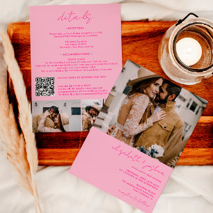 Invitación Rosa retro rosado 4 foto Qr todo en un boda