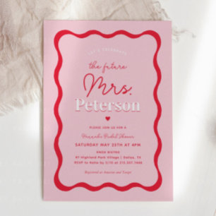 Invitación Rosa retro y futuro rojo Sra. Wavy Bridal Shower