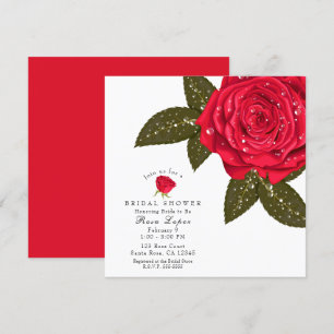Invitación Rosa Roja Agua Mojada Gotitas de Rocío Fiesta de D