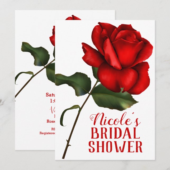 Invitación Rosa Roja Belleza y la Bestia Despedida de Soltera (Anverso / Reverso)