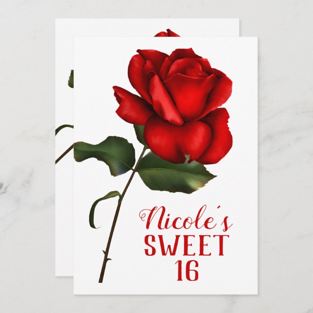 Invitación Rosa Roja Belleza y la Bestia Fiesta Dulces 16 (Anverso / Reverso)