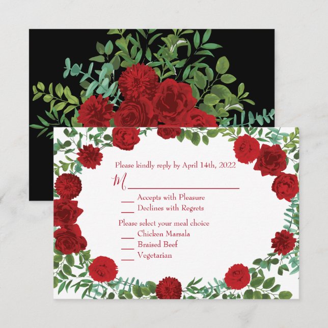 Invitación Rosa Roja Boda negro gótico oscuro (Anverso / Reverso)