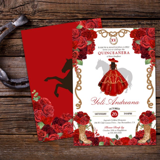 Invitación Rosa Roja Boots Charro Occidental Vestidos Quincea (Subido por el creador)