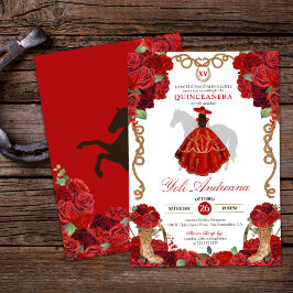Invitación Rosa Roja Boots Western Charra Vestidos Quinceañer