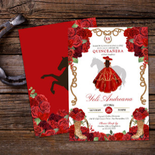 Invitación Rosa Roja Boots Western Charra Vestidos Quinceañer