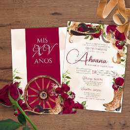 Invitación Rosa Roja Borgoña Charro Occidental Quinceanera