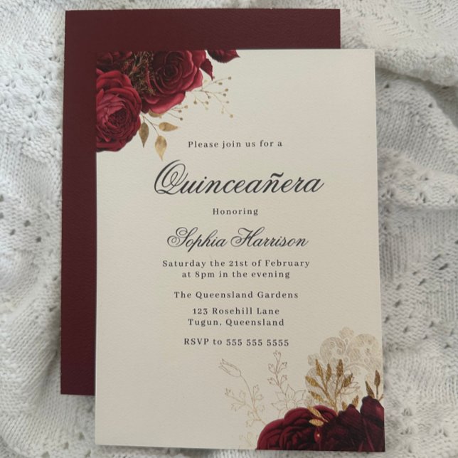 Invitación Rosa Roja Clásica y Quinceanera Oro (Subido por el creador)