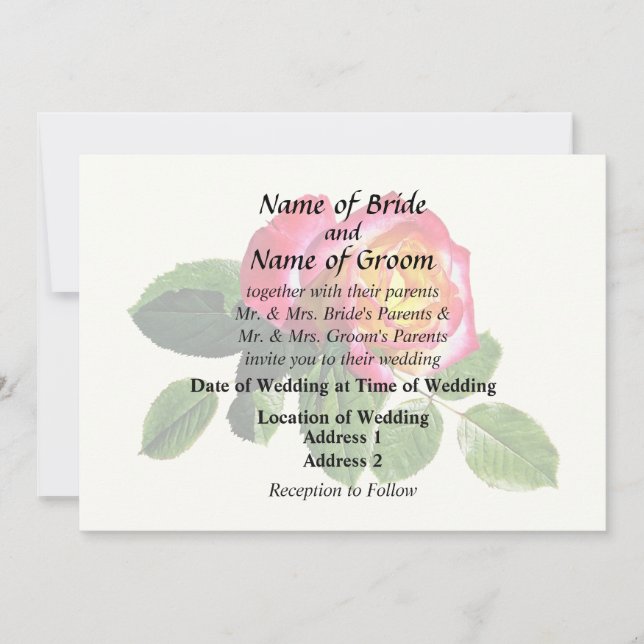 Invitación Rosa Roja Con Centro Amarillo Dorado (Anverso)