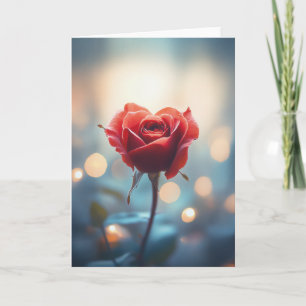 Invitación Rosa Roja con forma de corazón y fondo de bokeh so