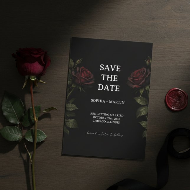 Invitación Rosa Roja de Romance Oscuro Gótico Boda Save The D (Subido por el creador)
