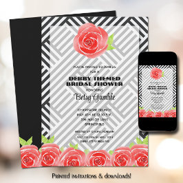 Invitación Rosa Roja en franjas derby ducha de novia