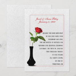 Invitación Rosa Roja en jarrón para la renovación del voto Bo