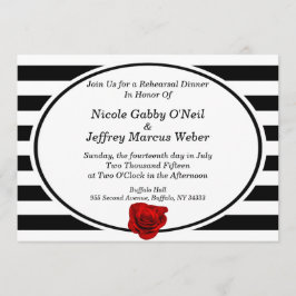 Invitación Rosa roja en la cena de ensayo de franjas blancas 