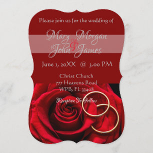 Invitación Rosa Roja Floral con Anillo de Boda