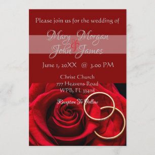 Invitación Rosa Roja Floral con Anillo de Boda