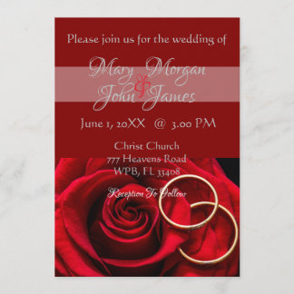 Invitación Rosa Roja Floral con Anillo de Boda
