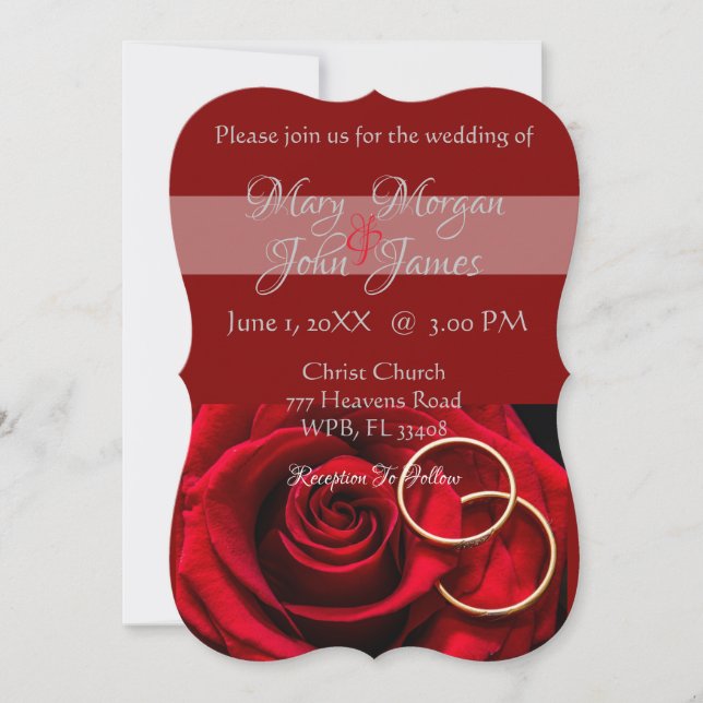 Invitación Rosa roja floral con Boda de anillo (Anverso)