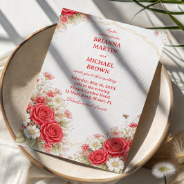 Invitación Rosa Roja Floral Romántica
