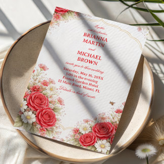 Invitación Rosa Roja Floral Romántica