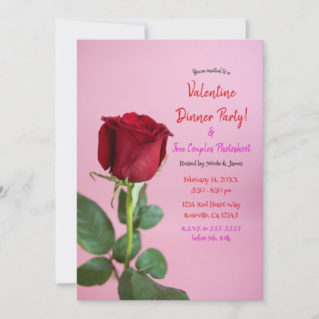 Invitación Rosa Roja Floral Rosa Cena Fiesta Cumpleaños Event (Anverso)