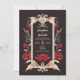 Invitación Rosa roja gótica romántica y Boda de oro