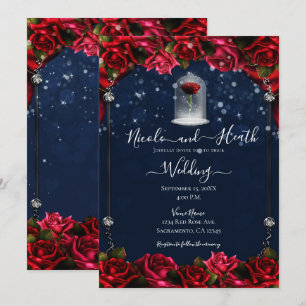Invitación Rosa Roja Mágica Boda Azul Plata Oro Blanco
