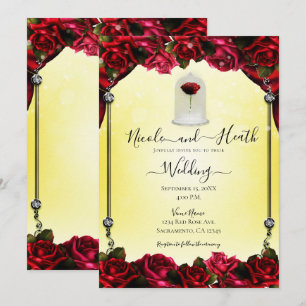 Invitación Rosa Roja Mágica Dorado Plateado Amarillo Boda 