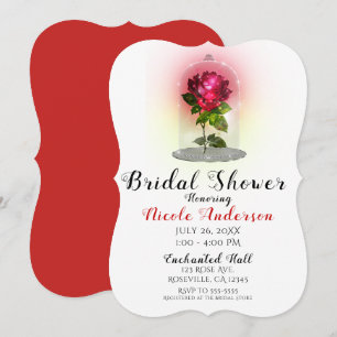 Invitación Rosa Roja Mágica Encantada Brillante para Fiesta d