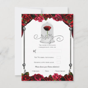 Invitación Rosa Roja Mágica Fiesta de Oro Blanco Plata RSVP