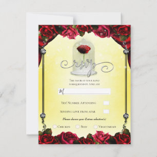 Invitación Rosa Roja Mágica Fiesta de Oro Blanco Plata RSVP