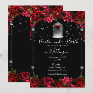 Invitación Rosa Roja Mágica Oro Blanco Plata Negro Boda