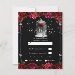 Invitación Rosa Roja Mágica Oro Blanco Plata Negro RSVP