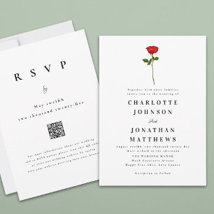 Invitación Rosa Roja Minimalista Código QR Moderno Elegante