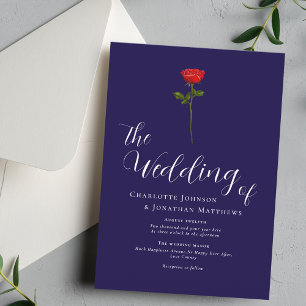 Invitación Rosa Roja Minimalista Elegante Escritura Azul Mari