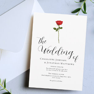 Invitación Rosa Roja Minimalista Escritura Elegante