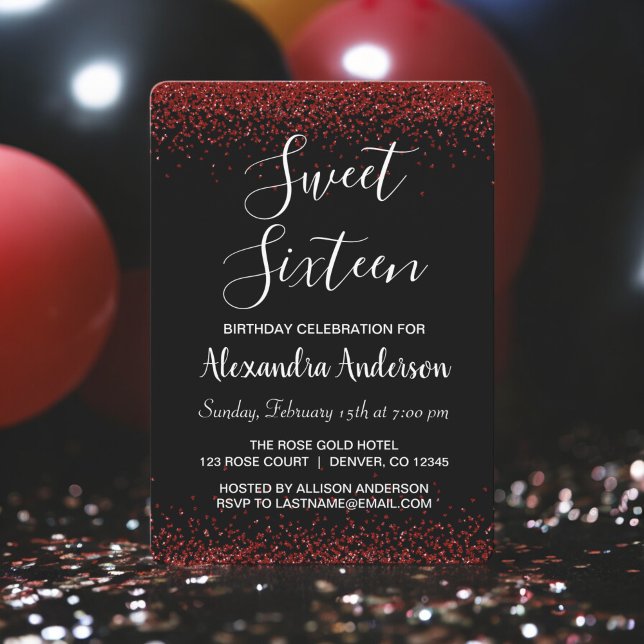 Invitación Rosa Roja Petal Sweet Dieciséis Cumpleaños (Subido por el creador)