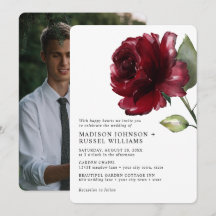 Rosa roja profunda acuarela minimalista foto boda 