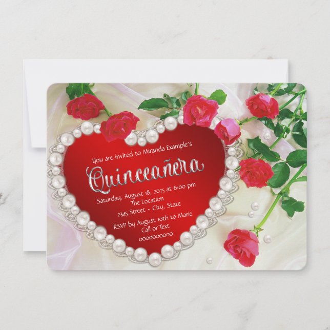 Invitación Rosa Roja Quinceañera (Anverso)