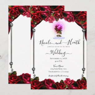 Invitación Rosa roja resplandor mágico plata blanca Boda