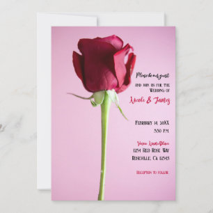 Invitación Rosa Roja Única Rosa Romántica Elegante Boda