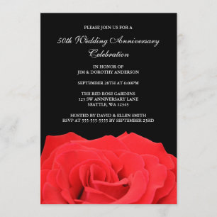 Invitación Rosa Roja y Aniversario del Boda 50 Negro