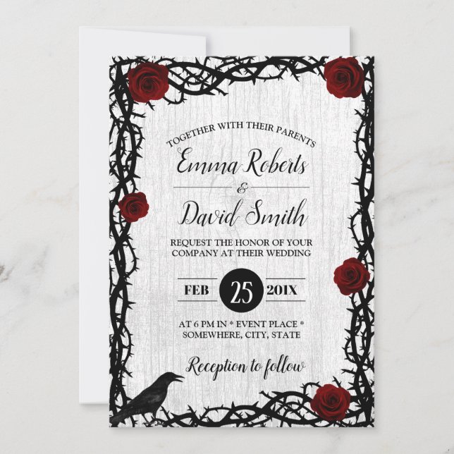 Invitación Rosa Roja y Boda Rústico de cuento de hadas con ma (Anverso)