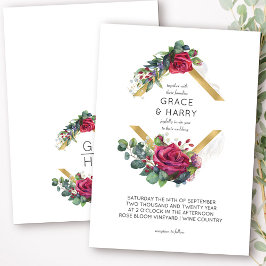 Invitación Rosa Roja y Eucalyptus Boda de marco de diamante d