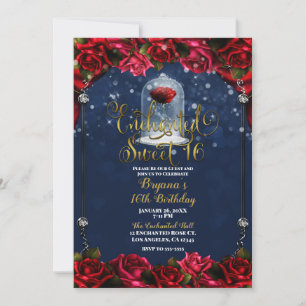 Invitación Rosa Rojo Azul Marino Dorado Dulces 16 Cumpleaños