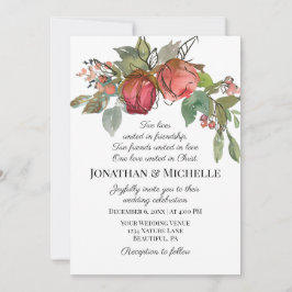 Invitación Rosa Rojo Dos Rosas Verde Boda cristiano