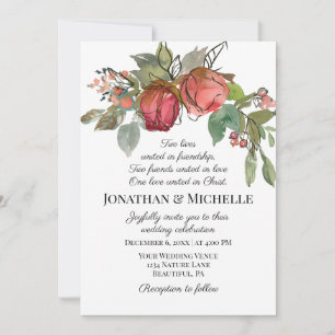 Invitación Rosa Rojo Dos Rosas Verde Boda cristiano