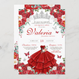 Invitación Rosa Rojo Elegante Princesa de Plata Quince Años