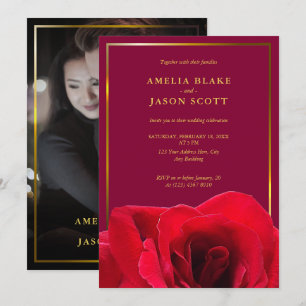 Invitación Rosa Rojo en rosa profundo   Boda fotográfico Gold