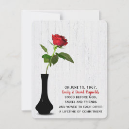 Invitación Rosa Rojo En Vara Negra En Madera Blanca